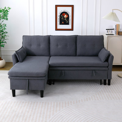 L-Shaped Reversible Chaise Sectional Sofa With Storage - Cotton-Linen,Dark Grey , Office & Apartment Ready