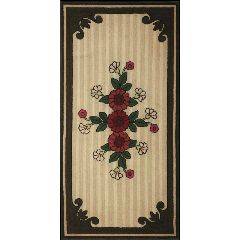 Antique European Influenced Floral Pattern American Hooked Rug