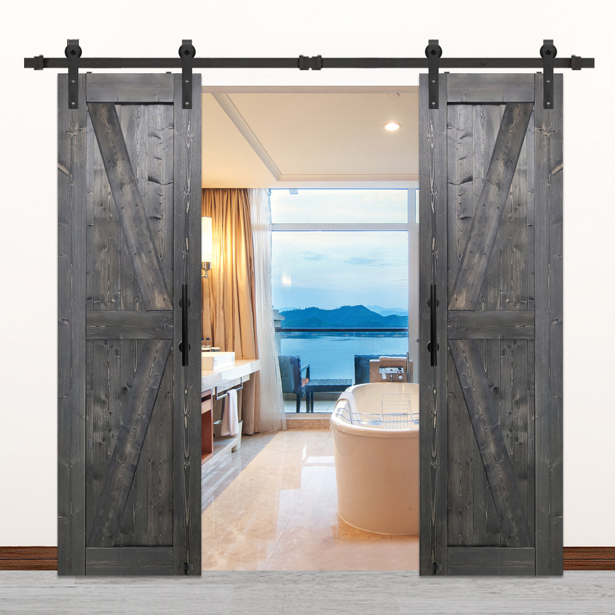 Paneled Wood/Metal Barn Door with Installation Hardware Kit 6 Colors 84 Height S&Z TOPHAND Finish: Green