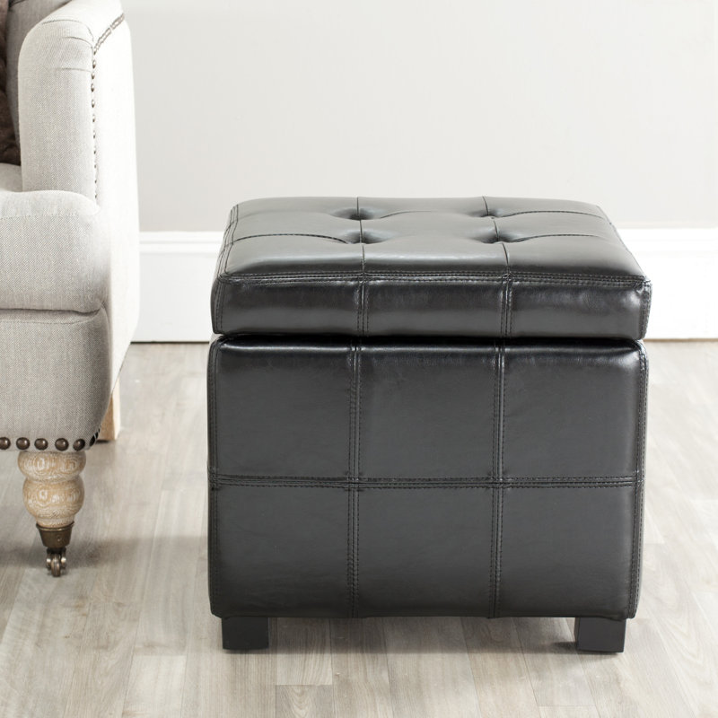 Graysie Faux Leather Ottoman, Black Faux Leather