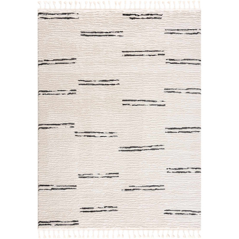 Jenell Striped Machine Woven Polypropylene Area Rug in Cream, Rectangle 5'3" x 7'