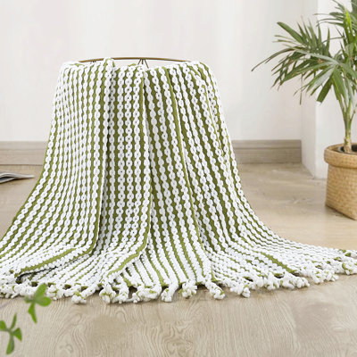 Textured Knit Tassel Throw Blanket, 50" x 60", Soft Polyester Blanket for Sofa and Bed