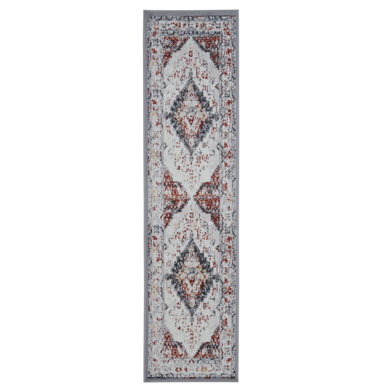 Tapis oriental gris clair / rouge, Tapis de couloir 2 pi x 8 pi
