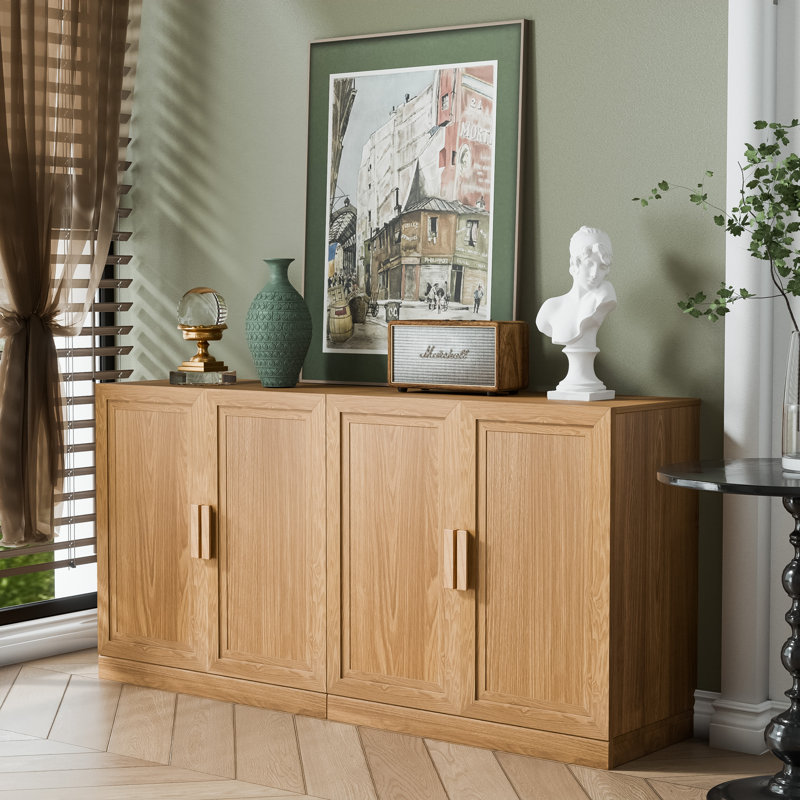 Wood Sideboard Cabinet with Adjustable Shelves, Natural Wood, 31'' H X 62'' W X 16'' D