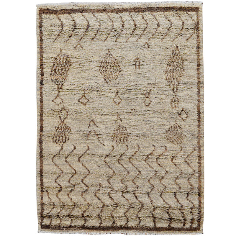 Tapis marocain en laine noué à la main à poils longs nouvel âge de conception unique 5 pi x 7 pi 8 po Ottoser