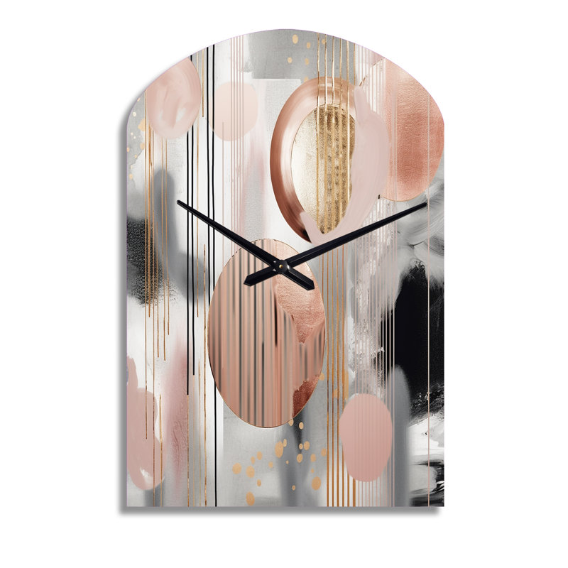 «Pink Stripes And Lines Modern Art II - Transitional Shapes», horloge murale asymétrique, Médium