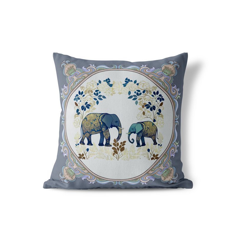 Gray Faux Suede Elephant Garden 16" Reversible Throw Pillow