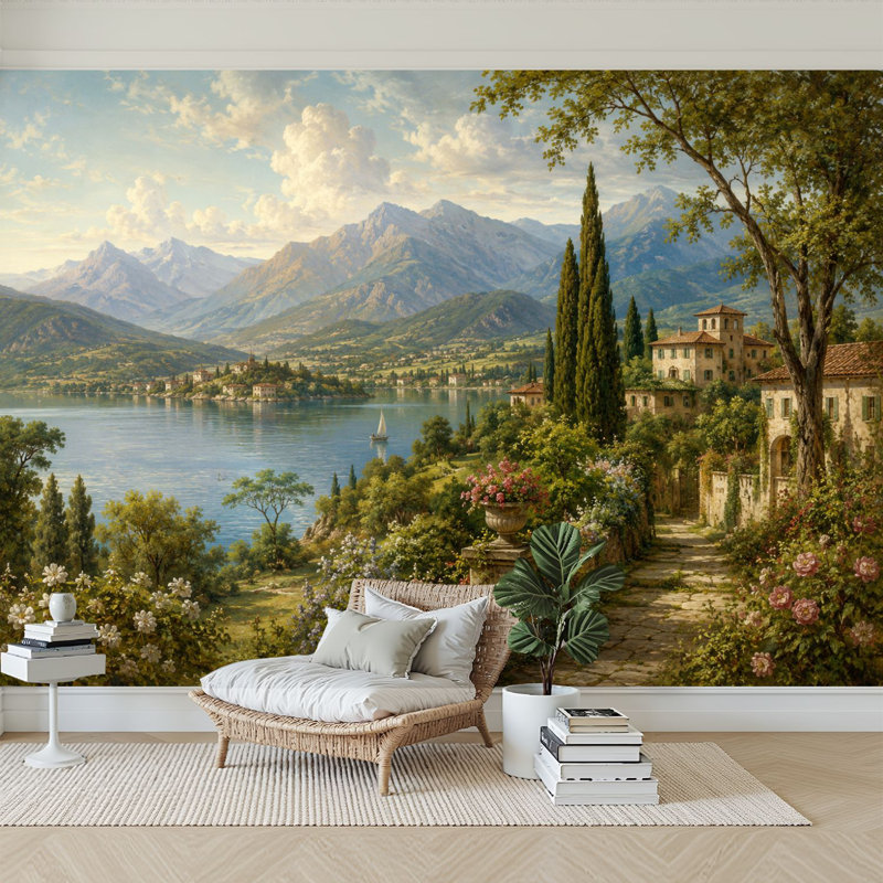 Papier peint adhésif auto-adhésif moderne pour la chambre à coucher, avec paysage de rivière, jardin, feuillage, campagne classique