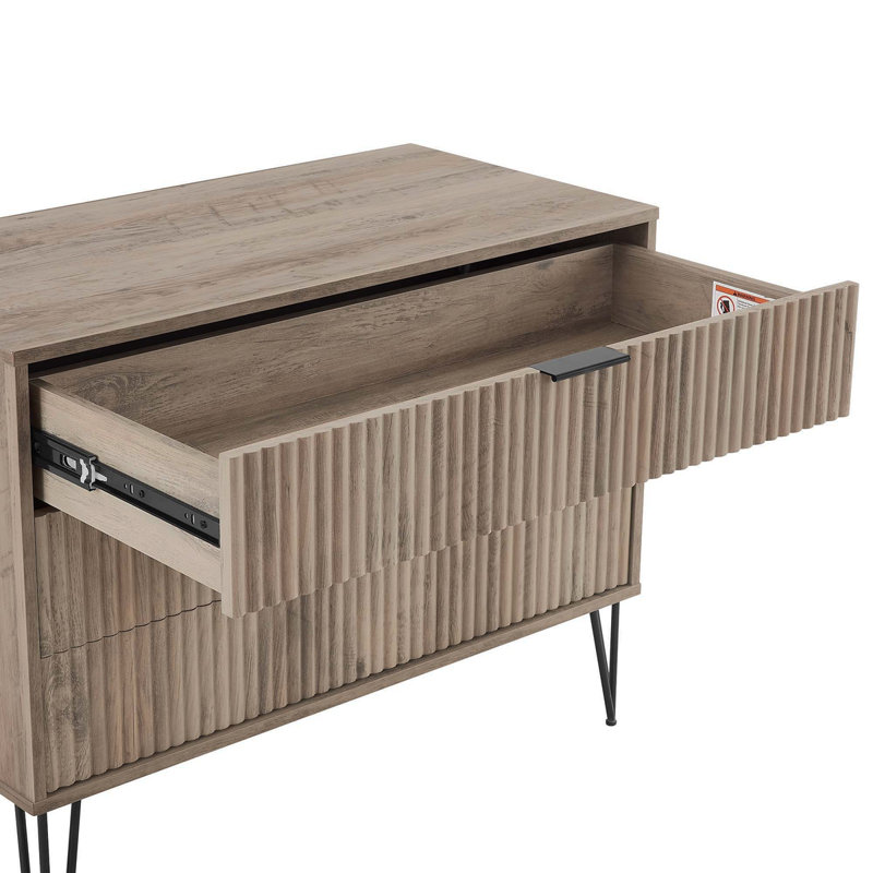 Dumbo 35" Fluted Dresser In Rustic Gray (3-Drawer), Gray/Black