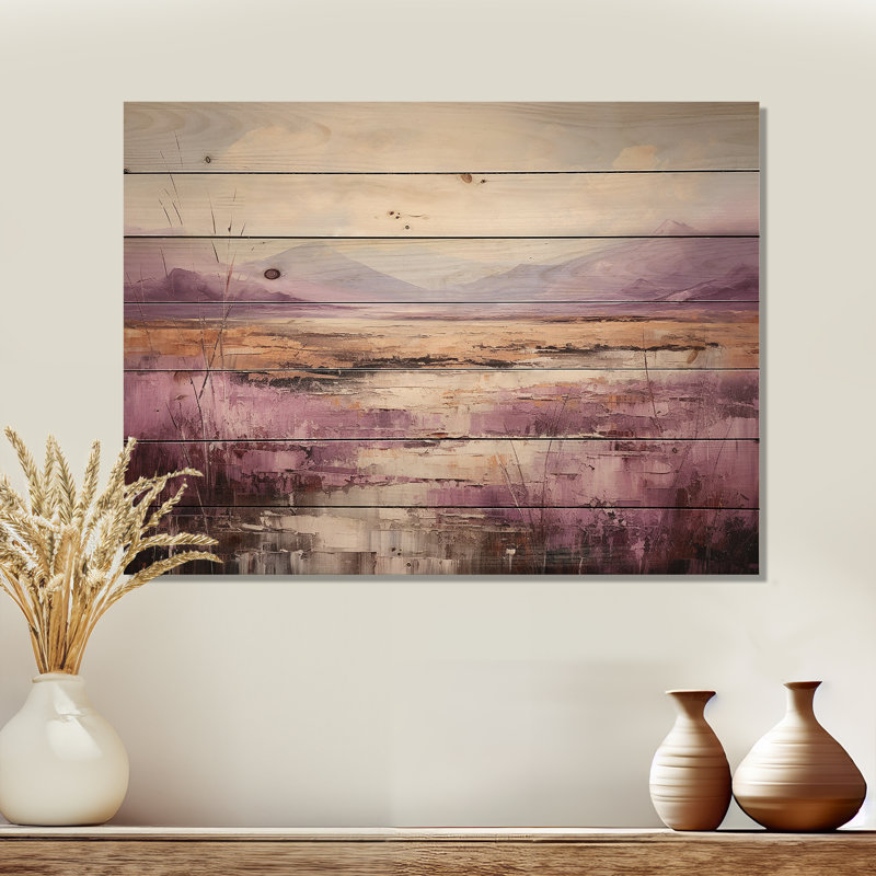 Mauve et doré, lac et montagne III - lac sur bois, H 24 po x l 32 po x P 0,78 po