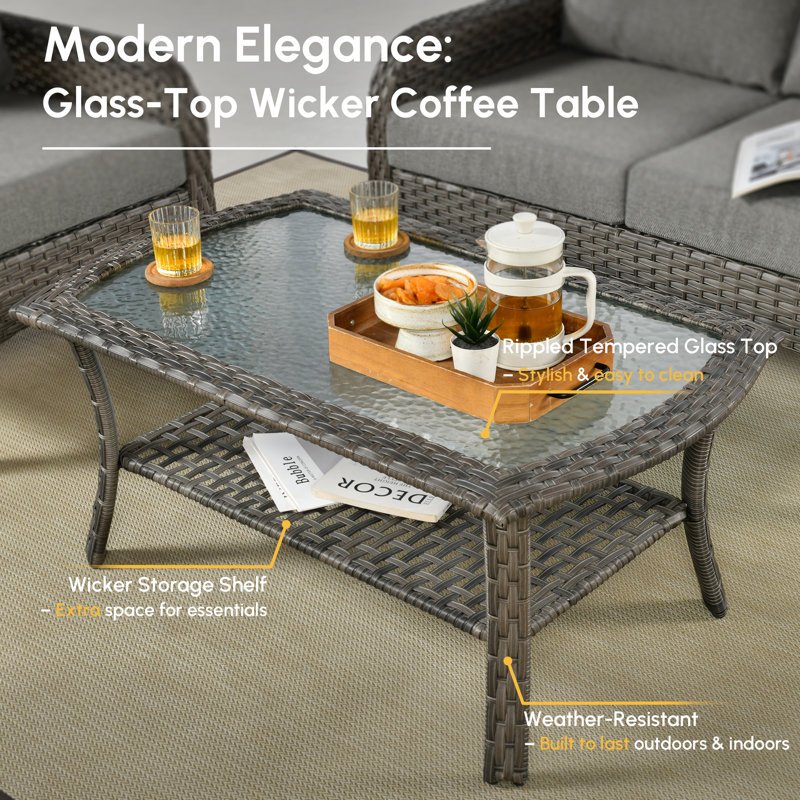 Isberga 7 Pieces Patio Furniture Set Wicker Patio Furniture, 6-Person Outdoor Conversation Deck Sofa with High Back Swivel Rocking Chairs and Coffee Tables