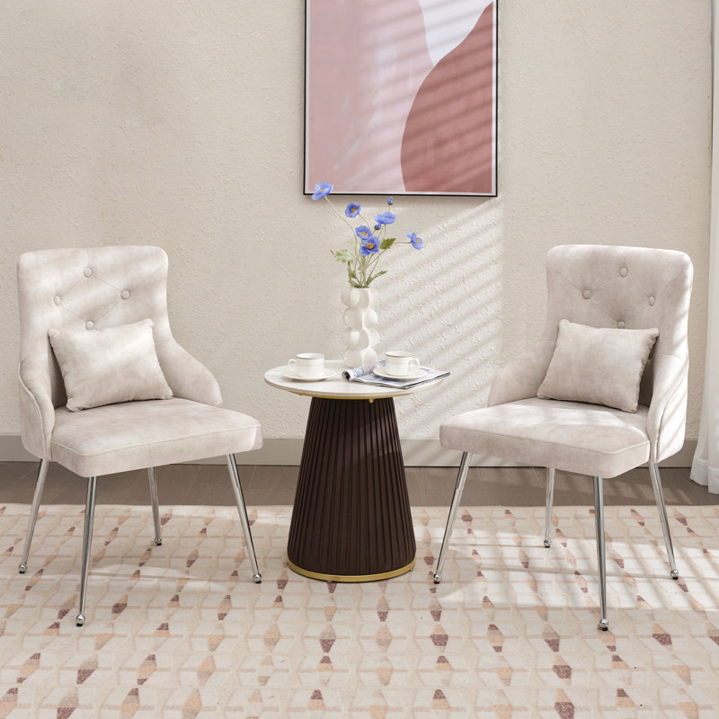 Chaise de salle à manger rembourrée Dorsi, Beige, Argent argent