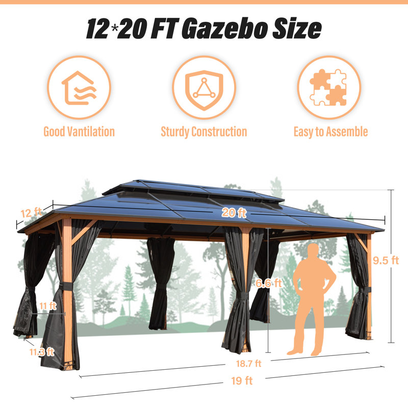 20 Ft. W x 12 Ft. D Aluminum Patio Gazebo