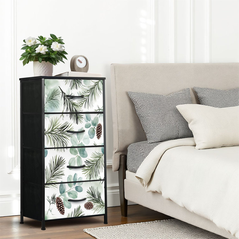 4 Drawer Dresser for Bedroom, Narrow Chest of Drawers, Wooden Top and Study Iron Frame 18"x37.5"-(WxH)