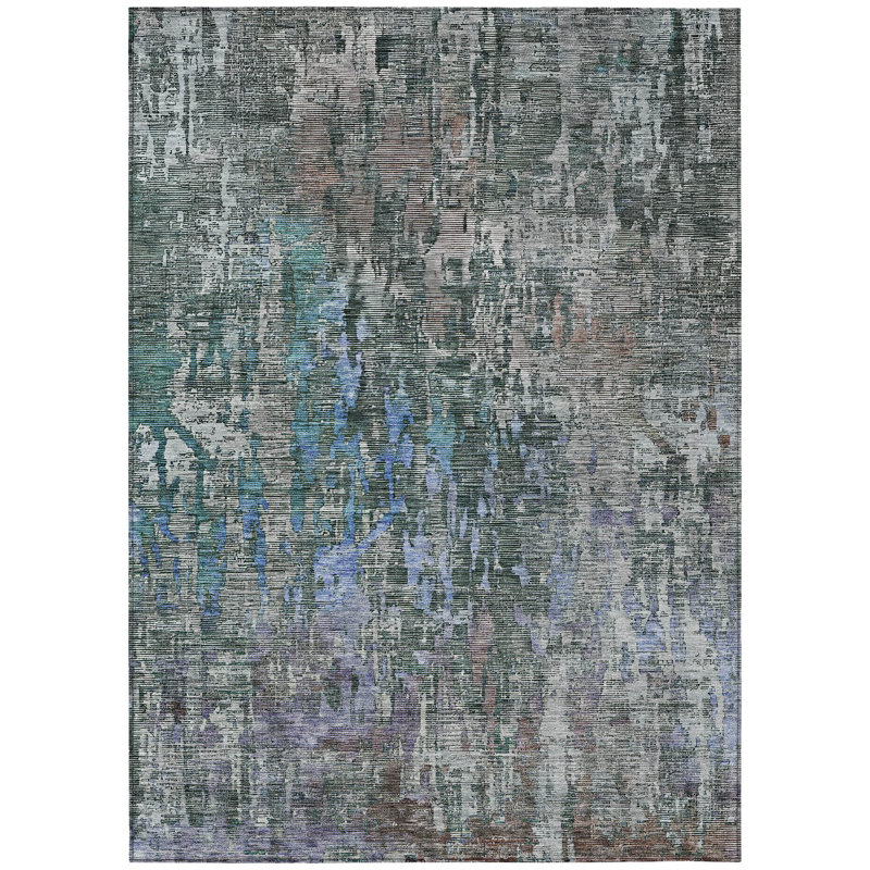 Tapis extérieur lavable abstrait 9 pi x 12 pi vert fougère