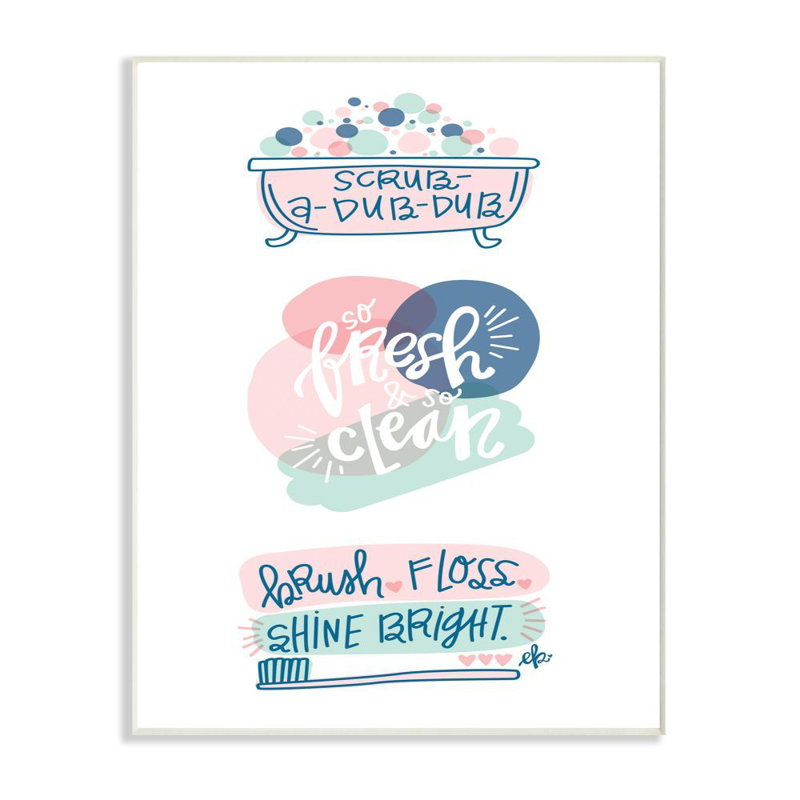 «Pink and Blue Scrub a Dub Dub with Bath Tub and Toothbrush Illustration», impression, H 15 po x l 10 po, Plaque murale
