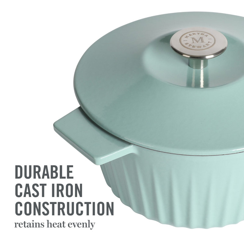 Blue Enameled Cast Iron 3-Quart Ribbed Dutch Oven