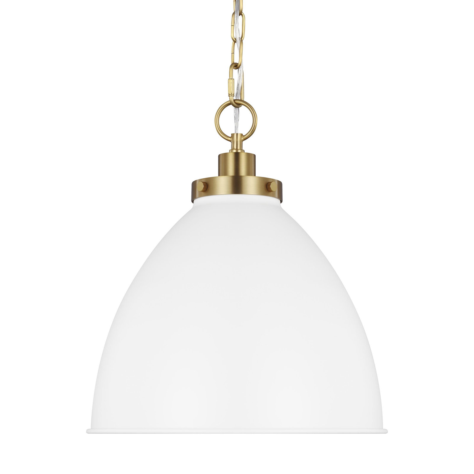 Pallini Single Light Pendant, 13.5" H x 15.625" W x 15.625" D, Matte White, Burnished Brass