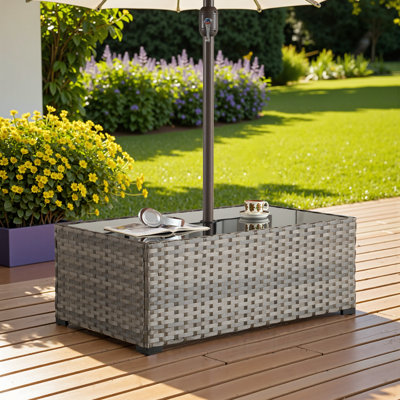 Emanuell Wicker / Rattan Outdoor Coffee Table With Umbrella Hole by Red Barrel Studio