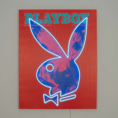 Art mural Playboy avec néon à DEL - housse de lapin - rose