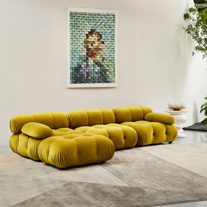 Canapé modulaire rembourré 4 pièces Daimion, Velours jaune moutarde