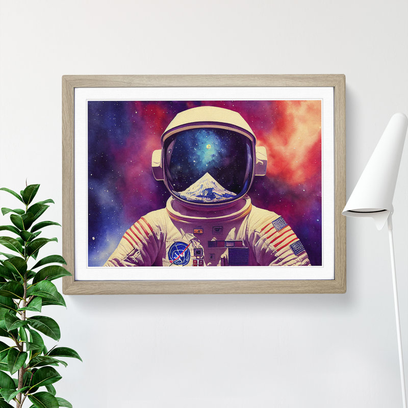 Colourful Astronaut Vol.3 - Framed Print, 25cm H x 34cm W x 2cm D, Oak