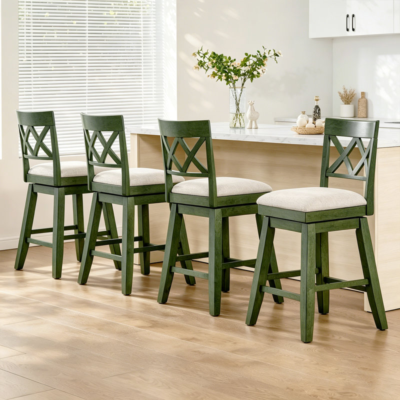 Tabouret de bar en bois massif Modern Farmhouse, Green, 4
