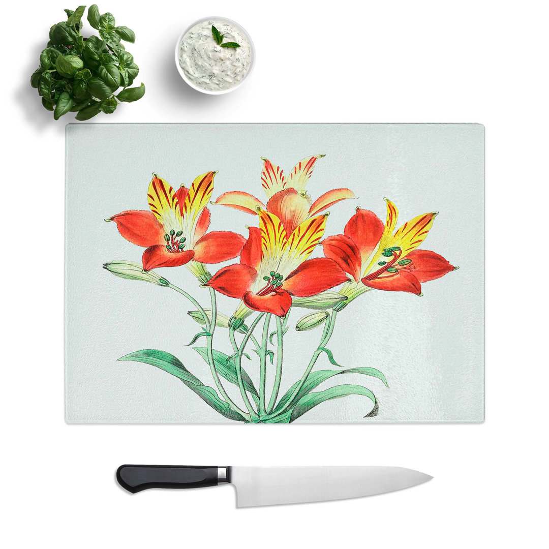 Tempered Glass Peruvian Lily Flowers Chopping Board