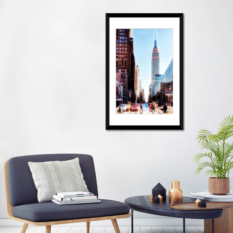 « 34th street », reproduction d’impression sur toile, H 32 po x l 24 po x P 1 po, Papier d'art encadré noir, Blanc