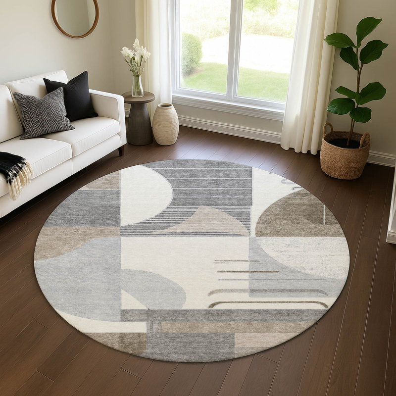 Premium Machine Washable Mehara AMF1694 Geometric Rug, Round 8'