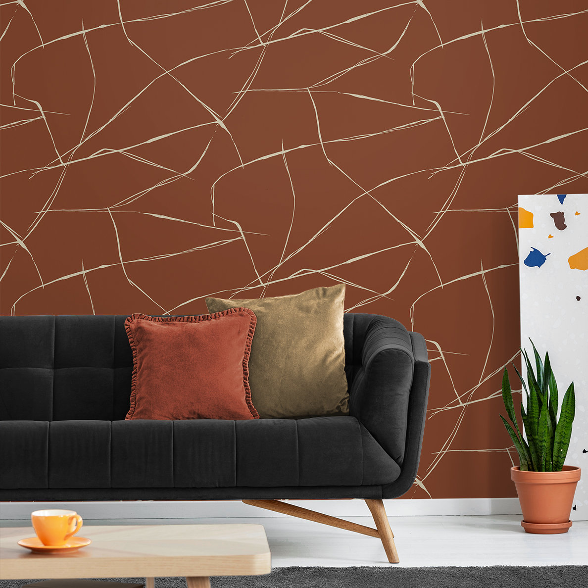 Niseko Modern Abstract Wallpaper, Dark Terracotta
