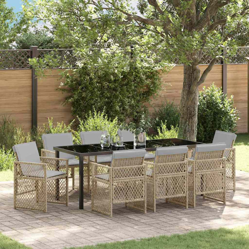 Emiya Patio Dining Set with, Grey Cushion/Natural Frame