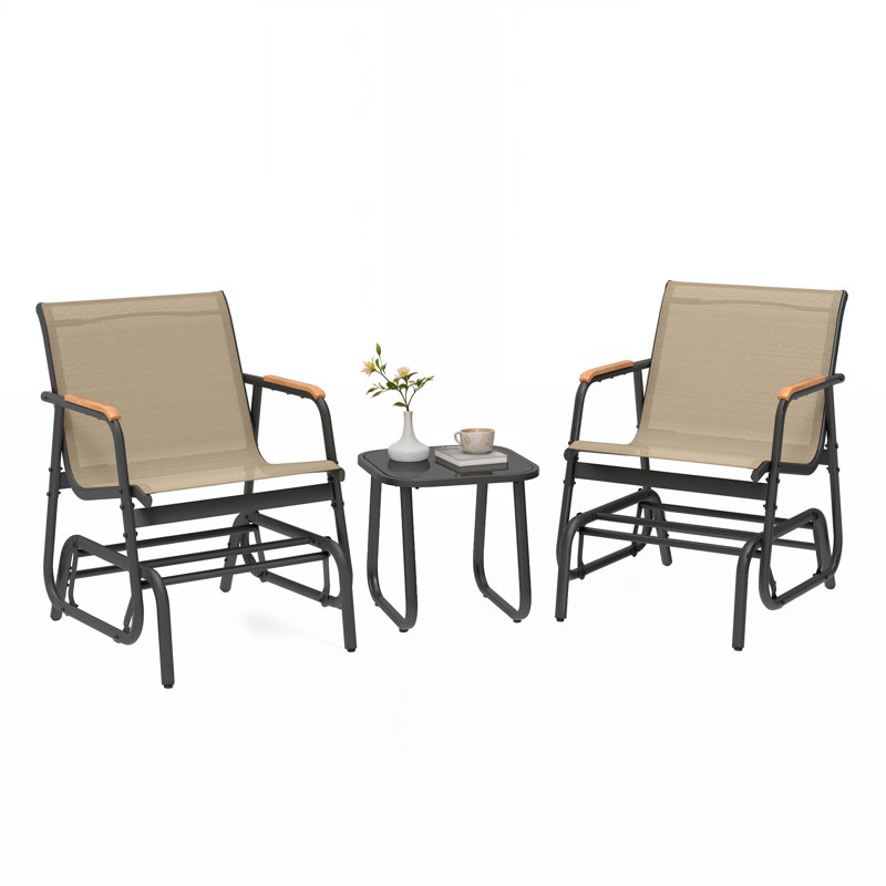 2-Person Gliding Rocking Chairs & Bistro Tea Table Garden Swing Seat Patio, Brown