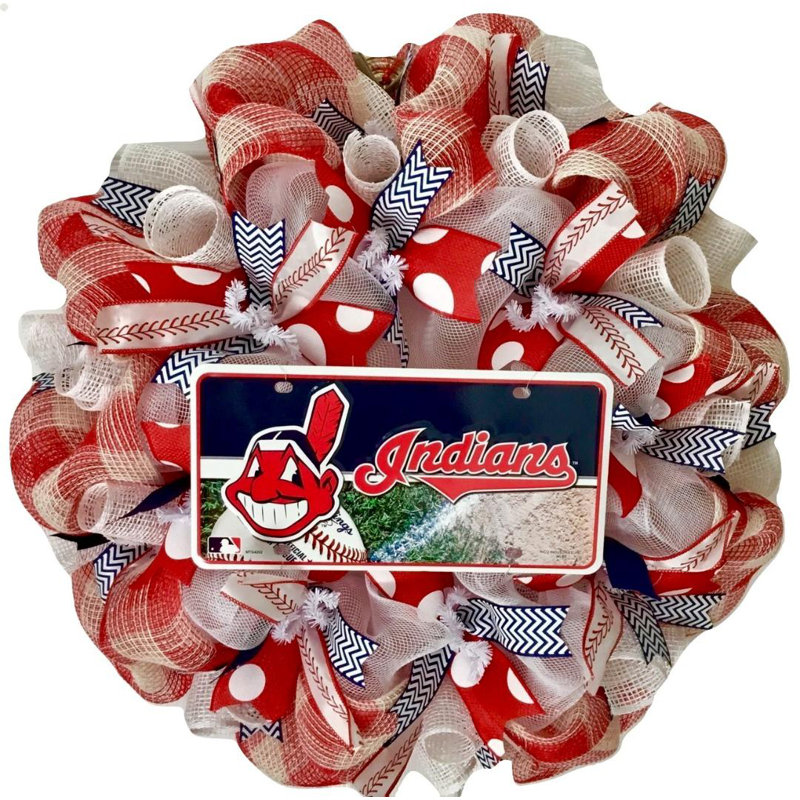Couronne de baseball en maille intérieure / extérieure faite à la main, Cleveland Indians