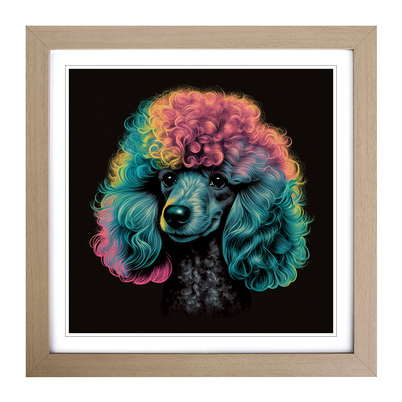 Poodle Retro No.1 - Single Picture Frame Print on Wood, Oak