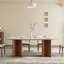 7-piece Rectangular Dining Table Set, Travertine Stone Oval Dining Table With 6 Fabric Chairs