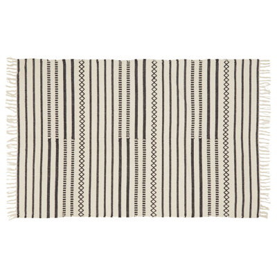 Rectangle 180 cm x 120 cm Striped Cotton Hand Tufted Area Rug