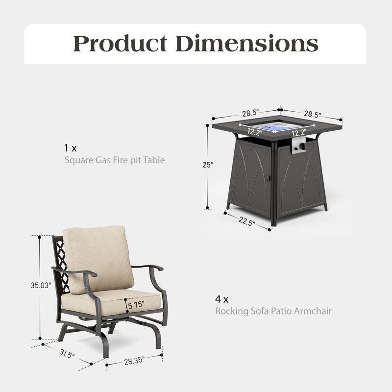 Asfand 4 - Person Outdoor Seating Group with Rocking Lounge Chairs&  Firepit Table, Beige