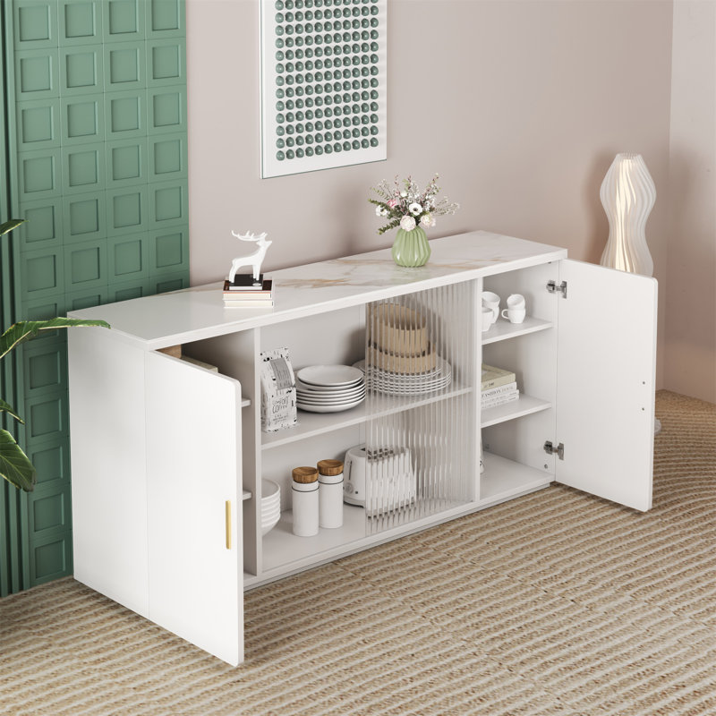 Buffet avec porte vitrée, Blanc