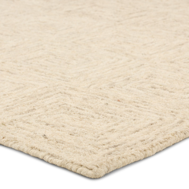 Tapis blanc en laine touffeté à la main Kafes, Rectangle 6 pi x 9 pi