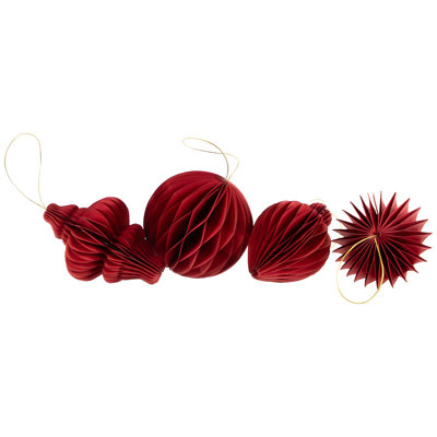 Accordion Honeycomb Foldable Paper Christmas Ornaments - 4" - Set Of 4