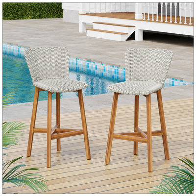 Lymington Outdoor Bar Stool Set, Durable Acacia Wood And PE Wicker, Perfect For Home And Commercial Use