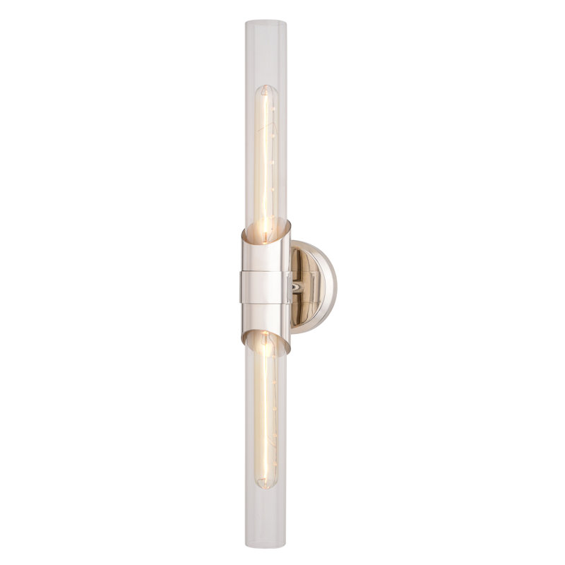 Webster 2-Light 4.75 inch Wide Polished Nickel Contemporary Bathroom Vanity Lighting Fixture, Clear Glass Shade, Dimmable, LED Compatible, Over the Mirror or Side Mounted Steel Wall Sconce