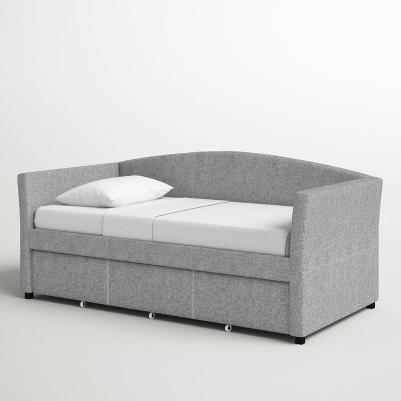 Doab Upholstered Twin Daybed with Trundle, Smoke Gray