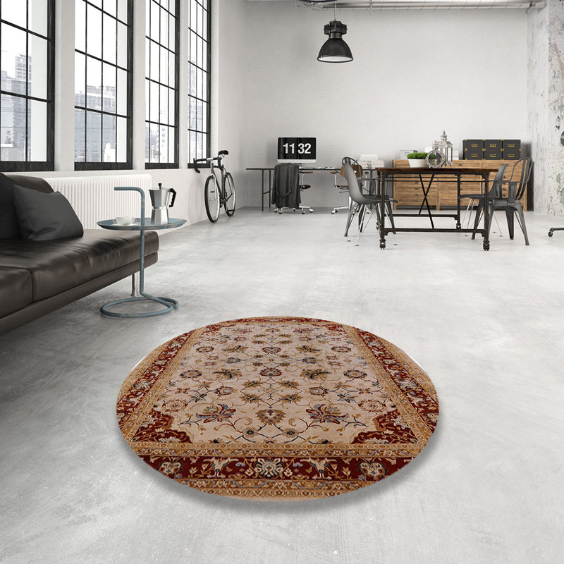 Tapis oriental rouge / crème Keghart, Rond 6 pi
