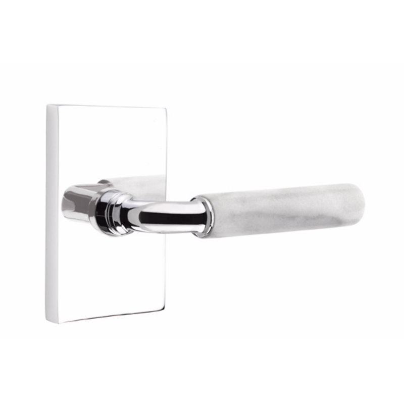 Select Round Privacy (Bed & Bath) Door Lever with Rectangle Rosette, Polished Chrome/White Marble, Right