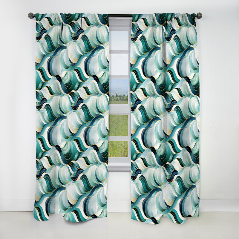 Coastal Emerald And White Geometric Charm - Abstract Geometric Blackout Curtain - 1 Panels, 52" W x 120" L