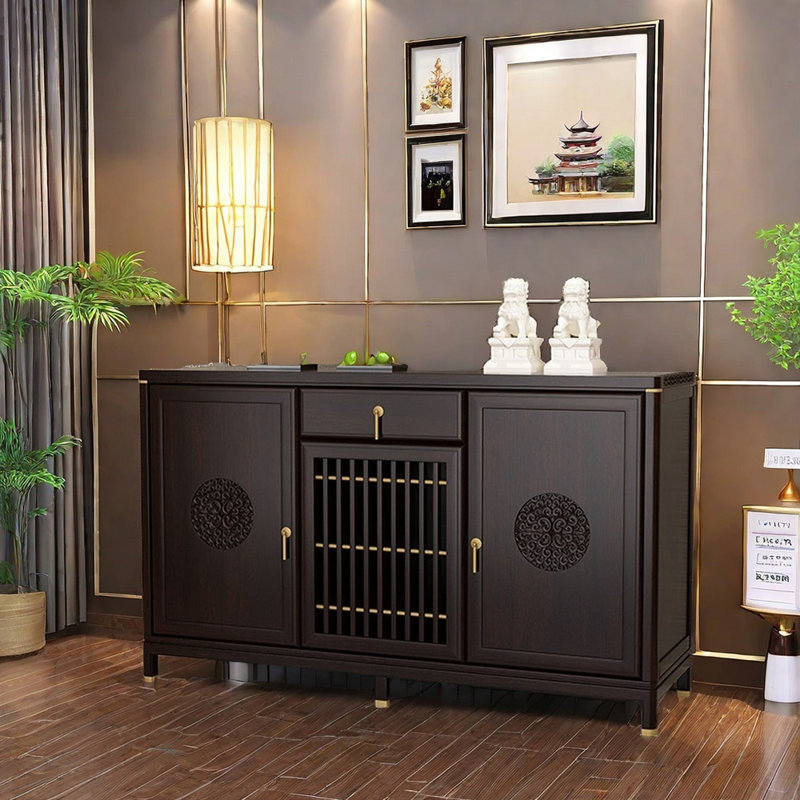 Chinese Style Solid Wood Sideboard, Brown
