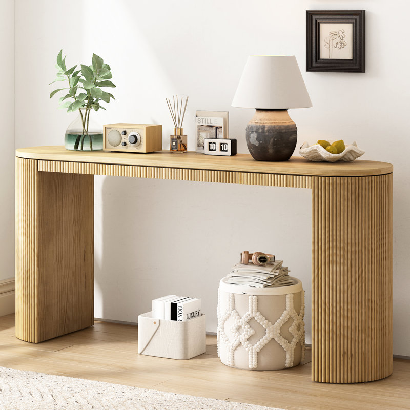 Console chic avec courbes à rayures verticales - Plateforme en pin spacieuse pour les pièces à assembler et facile à installer