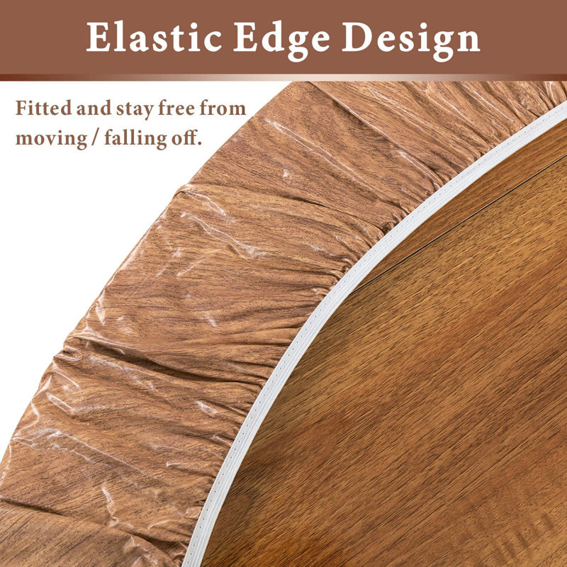 Oval Fitted Vinyl Tablecloth With Elastic Edged & Flannel Backing, Waterproof Wipeable Oval Table Cover - Fits Tables Up To 42"X68" (Wood)